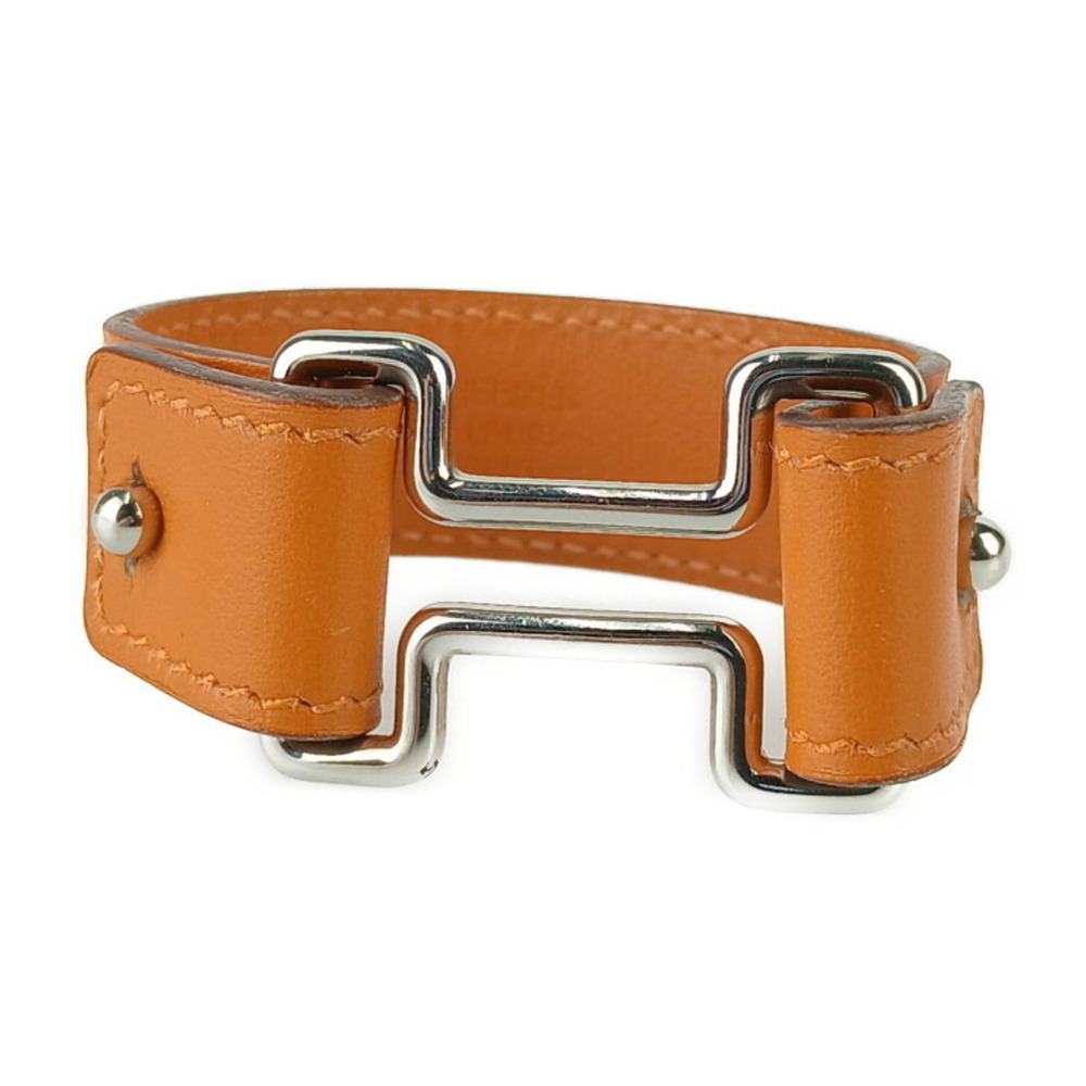 HERMES Orange Leather Charm Bracelet